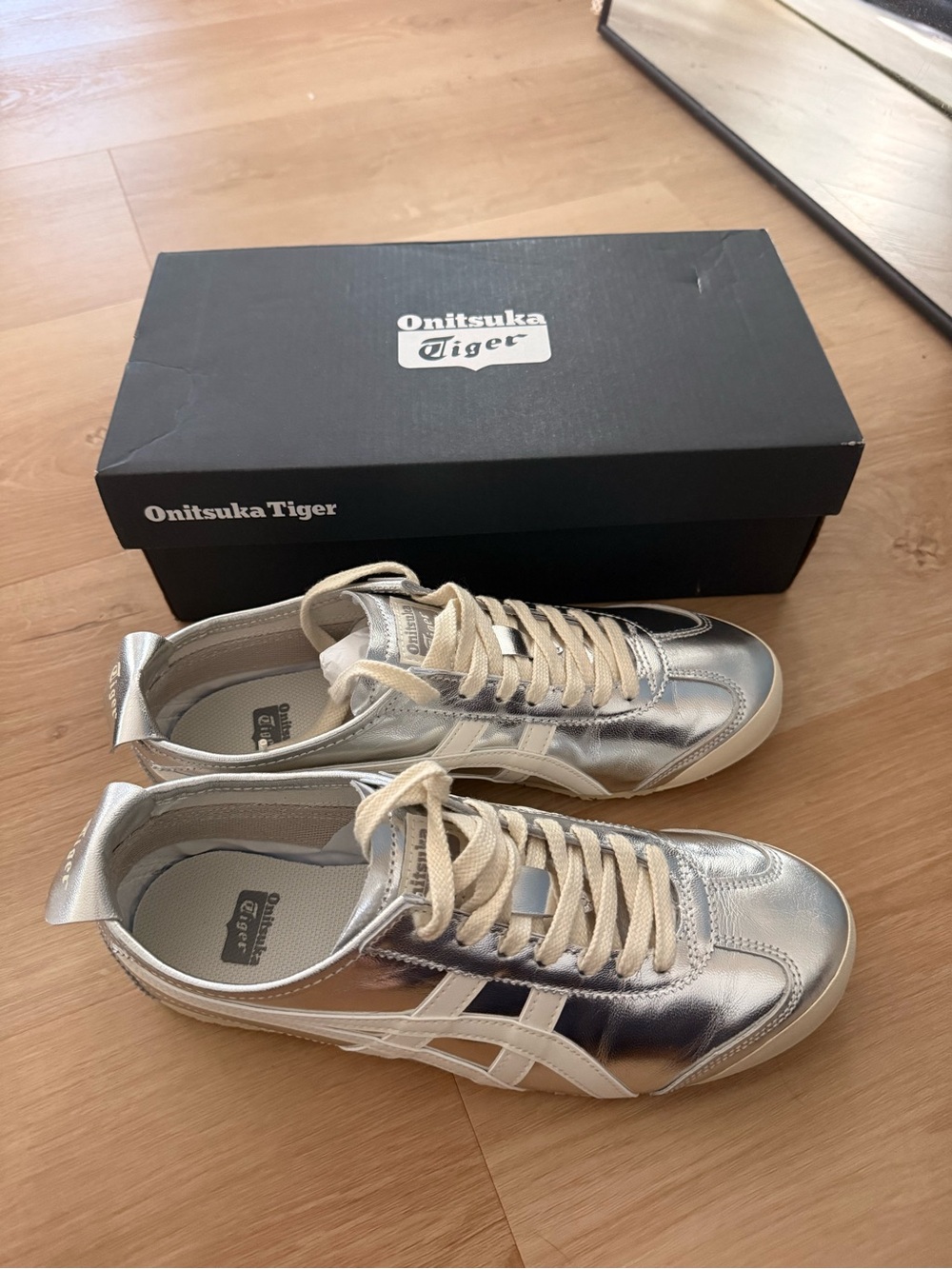 Onitsuka Tiger by Asics Metallic Silver and Cream Women's Sneakers